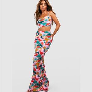Boohoo Multicolor Ribbed Maxi Two Piece Set in Pink, Red, Teal & Yellow